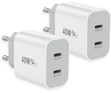 2er-Pack USB C Ladegerät, 20W 2-Port USB-C Netzteil PD 3.0 Charger, Schnellladegerät Adapter Ladestecker Netzstecker für iPhone 17 16 15 14 Pro Max 13 12 11 SE 8 7 6, Samsung Galaxy, Handys, iPad