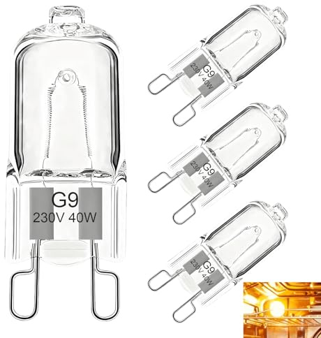 4 PCS G9 Halogen Bulbs 40W 230V, G9 Halogen Oven Bulb 300°C, Warm White 2700K, Dimmable, Instant On, Compatible with Neff Zanussi Bosch AEG Smeg Hotpoint Microwaves Oven Light Bulb Replacement