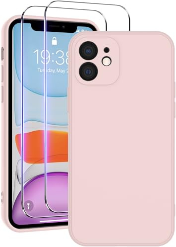 Qasyfanc Soft Silicone Case for iPhone 11 with 2 Tempered Glass Screen Protectors, Shockproof, Full Camera Protection, iPhone 11 Cover with Anti-Scratch Microfiber Lining, Pink