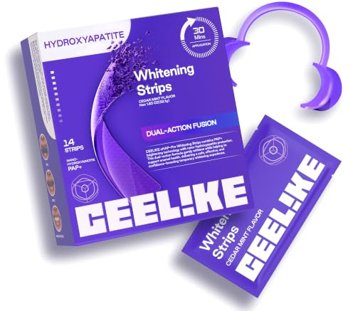 CEELIKE Bandes blanchissantes violettes pour les dents - PAP + nHAP - Technologie violette correctrice - 14 bandes (7 utilisations) - Adaptées aux dents sensibles
