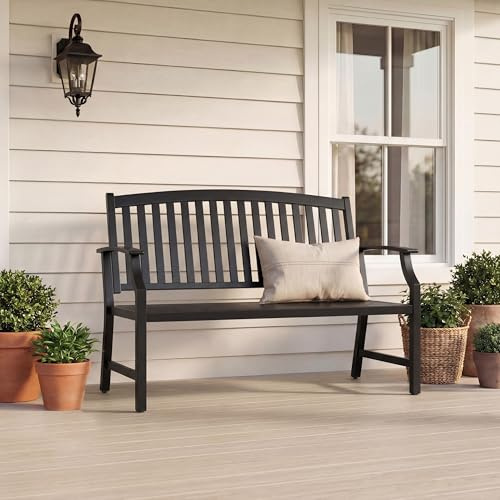 Grand patio Gartenbank Metall, Parkbank mit Rückenlehne & Armlehne, Ruhebank Retro-Stil für 2-3 Sitzer, Gartenmöbel Bänke für Garten, Park, Balkon (Schwarz)