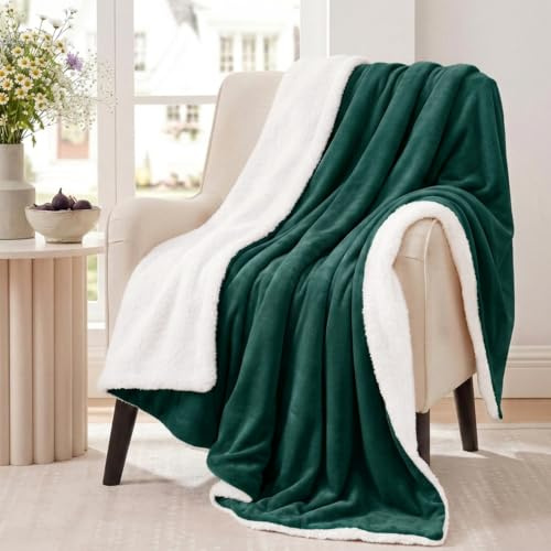 Aisbo Sherpa Fleece Throw Blanket Forest Green - Fluffy Thick Warm Blanket for Sofa Couch Throw Single Size, Solid Microfiber Bed Blanket Soft Throws for Travel, 130x150cm