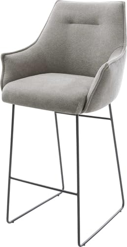 DELIFE Barstuhl Alja-Flex Kufengestell Metall Schwarz Strukturstoff Soft Grau Taschenfederkern