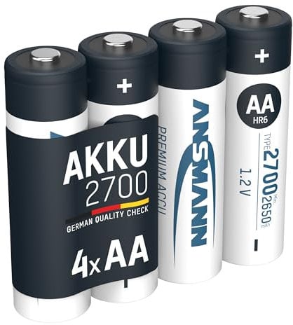ANSMANN Akku AA 2700mAh NiMH 1,2V - Mignon AA Batterien wiederaufladbar, mit hoher Kapazität ideal für hohen Strombedarf wie Kamera, Foto-Blitz, Taschenlampe, Controller (4 Stück)