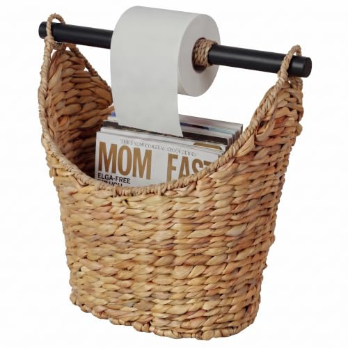 Vintiquewise Rustikal Toilettenpapierhalter/Magazin Korb mit Schwarz Stab, Holz, Natur