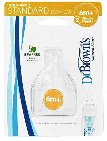 Dr. Brown's Silicone Vented Nipple, Medium Flow (6m+), 2-Pack