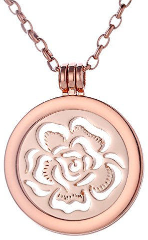 Morella Damen Halskette Rosegold 70 cm Edelstahl mit Anhänger und Coin 33 mm Blütenmeer in Schmuckbeutel