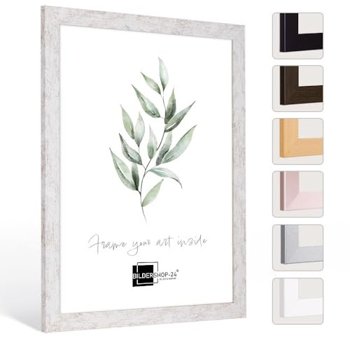 Bildershop-24 Bilderrahmen London in Holzoptik Weiß Vintage mit Acrylglas 40 X 50 cm