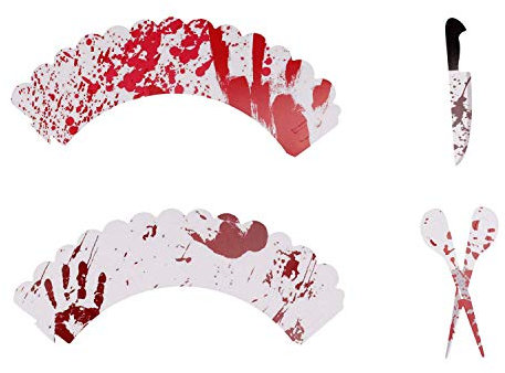 12 Set Halloween Cupcake Decoration Set, DesignerBox 12 Pcs Halloween Style Creepy Cupcake Wrappers and 12 Pcs Halloween Party Bloody Cupcake Toppers Picks Mini Scissors Knifes Pattern