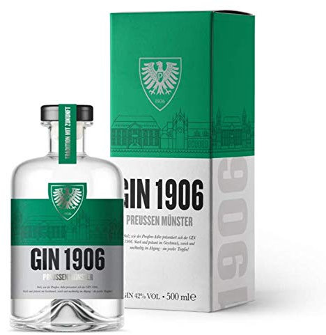 Preußen Münster Gin 1906 | mit Geschenkverpackung | Fangeschenk, Fanartikel Muenster, Männer, Frauen | Preussen Münster | Geschenkidee für echte Münster Fans| 500ml Einzelflasche | 42% vol |