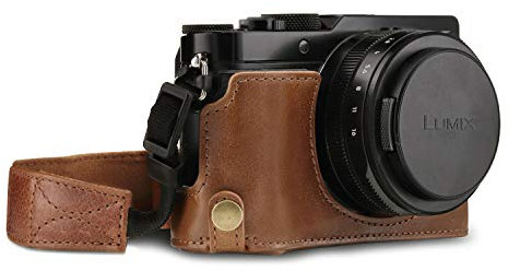 MegaGear MG1564 Ever Ready Genuine Leather Camera Half Case compatible with Panasonic Lumix DC-LX100 II - Brown