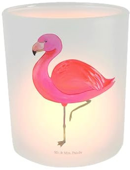 Mr. & Mrs. Panda Deko Windlicht Flamingo Classic - Geschenk, Spruch, Tochter, Stolz, Teelichter, Kerzenglas, stolz, Glas Windlicht, für mich,