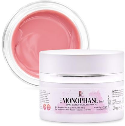Gel Monophase 3en1 50g Sans TPO/HEMA - Camouflage Cover Light = Base + Construction + Finition - Auto-égalisant - Renforcer Gainage, Rallonger Extension, Modeler.