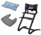 Leander Stuhl schwarz lackiert - Hochstuhl - Kinderstuhl - Erwachsenenstuhl mit Babybügel + Tablett grau + Kissen dusty blue