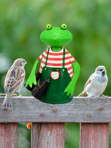 Pommerntraum ® | Zaunhocker Pfostenhocker Zaunfigur Dekorationsfigur Gartendekoration Frosch Frösche SPANNERFROSCH Spannerfigur mit Fernglas (grün ROT Weiss)