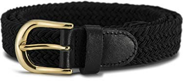 Streeze Damen elastischer geflochtener Stretchgürtel. 25 mm Breite gewebt mit Goldschnalle 5 Größen XS – XL (Schwarz, S)