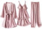 Laura in - Completo Pigiama da Donna in Raso di Seta a Righe Molto Elegante, 4 Pezzi Vestaglia Top Pantaloni e pantaloncini-1101RosaS