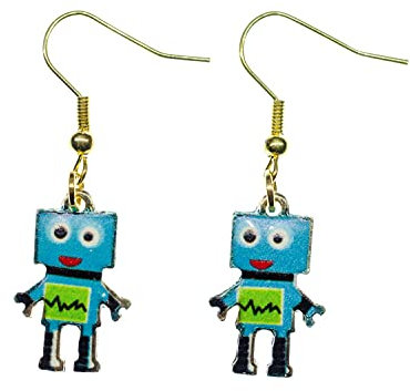 Miniblings Roboter Ohrringe - Handmade Modeschmuck I Maschine Mechanik Scifi Computer Metall blau golden - Ohrhänger Ohrschmuck vergoldet