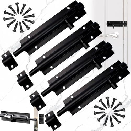 WiDream 4 pcs Bullone Serratura Porta, Slide Bolt con Viti, Chiavistello per Porta Scorrevole in Acciaio Inossidabile, Lega di Alluminio, per Cancello da Giardino, Bagno, Tettoia, Wc (Nero)