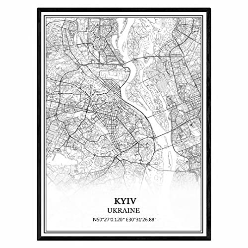 Kiew Ukraine Karte Wandkunst Leinwand drucken Poster Artwork ungerahmt moderne Schwarz-Weiß-Karte Souvenir Geschenk Home Decor
