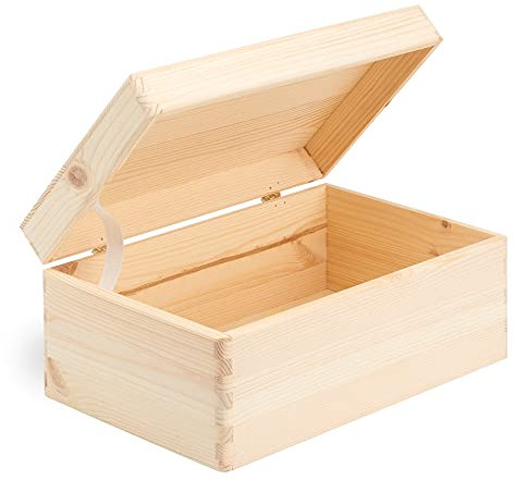 Large Wooden Plain Pine Storage Box With Solid Wood Lid | 29.5 x 19.5 x 13.5 cm | Great For Craft, Decoupage, Pyrography, Keepsake Memory Boxes, Christmas Eve Boxes - Rough Sanded Finish