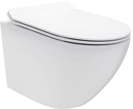 i-flair WC Franco Wand-WC spülrandlos inkl. Toiletten Sitz mit Softclose Absenkautomatik + abnehmbar - Weiß