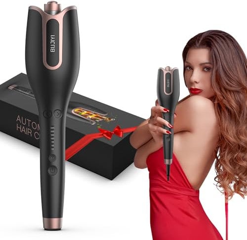 BUJIYI Hebillas de cabello, plancha para rizar, hebilla automática, 4 temperatura ajustable, cable antienredos giratorio de 360 °, alimentación sin interrupciones, color negro