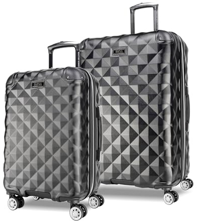 Kenneth Cole Reaction Diamond Tower Luggage Collection Lightweight Hardside Expandable 8-Wheel Spinner Travel Suitcase, Black, 2-Piece Set (20 & 28), Diamond Tower Luggage