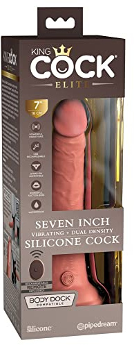 King Cock 7 Vibrating Silicone Dual Density Cock with Remote, Light, 7 Zoll