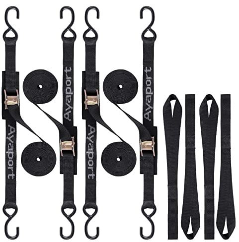 Ayaport 4 Stück Spanngurte mit Nockenschnalle, 6,1 m, 997,9 kg Bruchfestigkeit, Sicherungsgurte mit S-Haken für Motorrad, Kajak, Auto, LKW, Boot, Dirt Bike, 4 Stück