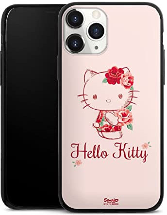 Slim Case extra dünn kompatibel mit Apple iPhone 11 Pro Silikon Handyhülle schwarz Hülle Hanami Hello Kitty Blume
