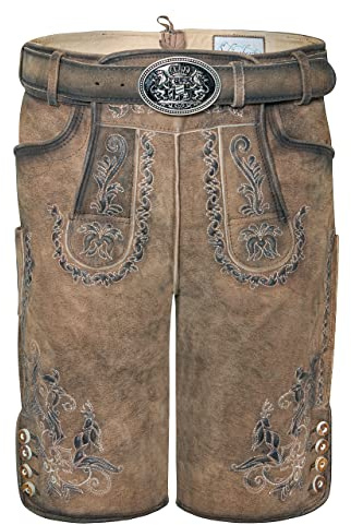 Pantaloni corti da uomo, in pelle scamosciata, con cintura tradizionale vintage