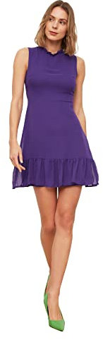 Trendyol Abito con Volant Vestito, Viola, 42 Donna