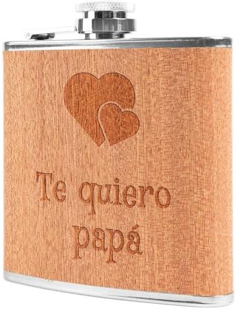 Flasque à alcool avec revêtement bois gravé – Flasque à whisky personnalisé avec gravure - Cadeau homme personnalisé avec gravure texte