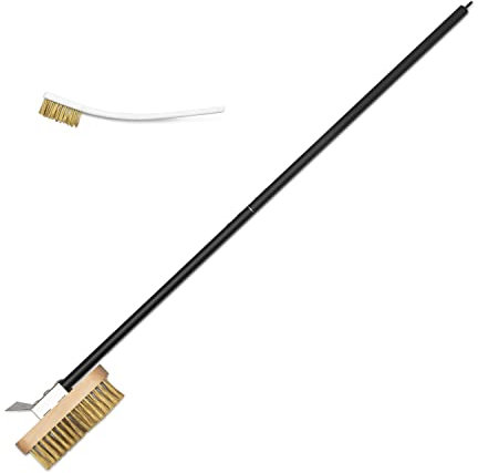 SALT & YAMS Pizza Oven Brush with Scraper, Brass Bristles - for Home or Commercial Use - Complete with a Mini Scraper Brush