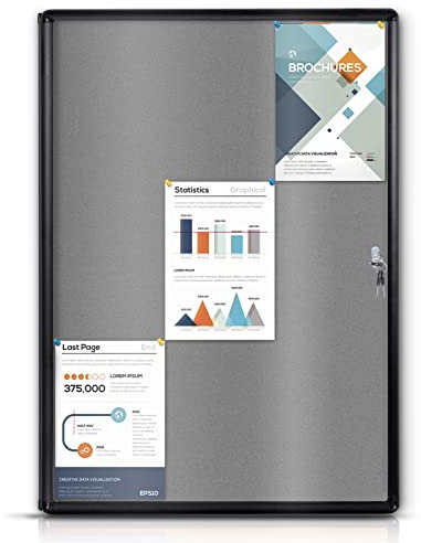 EVERSUPPLY Tableau d'affichage fermé verrouillable avec porte verrouillable pour intérieur, feutre gris, cadre en aluminium noir, 96,5 x 71,1 cm