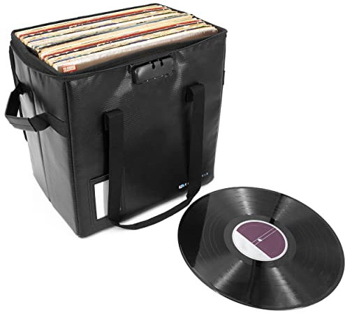 CASEMATIX Vinyl Record Case For Up To 40 Records - Fire Resistant Vinyl Record Storage Case with Programmable Combination Lock and Removable Divider, Folding Vinyl Box for Travel and Storage