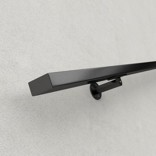 Muzata HK28 BP4 Treppengeländer, vorgebohrt, 2,5 x 5,1 cm, rechteckig, schwarzes Finish, Wandmontage, Edelstahl, Sicherheits-Handlauf, für drinnen und draußen, Treppengeländer, Holz, Beton,