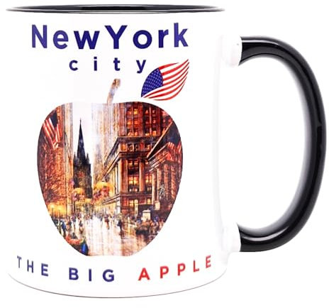 DESSAPT Arts - La Grosse Pomme New York/The Big Apple, New York City - Mug Céramique 325 ml - Tasse-Cadeau Unique avec les Magnifiques Paysages New-Yorkais - Imprimé en France - Blanc et Noir