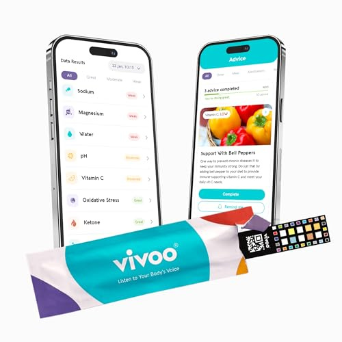 Vivoo 2.0 | Strisce reattive avanzate per urina con app | strisce reattive per urina a casa per test cheto, calcio, vitamina C, proteine, salinità, idratazione e altro | 3 mesi / 12 test