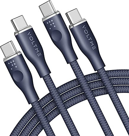 VOLTME Lot de 2 Câble USB C vers USB C PD 5A 100W Nylon Tressé 1,80m, RUGG Cable USB-C Type C Charge Rapide Compatible avec MacBook, MateBook pro, Pixel 7/6 Pro/5/4XL, iPad Pro, Galaxy, etc (bleu)