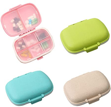 4 Stück Pillendose, Tragbare Reise Pillenbox mit 8 Fächer Tabletten und Dichtung Ring Pillen Organizer Kleine Pill Box Travel Organizer Geeignet für Taschengeldbörse Vitamin Tägliche Medizin Behälter