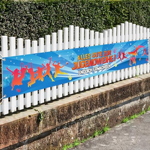 Jugendweihe Deko, Alles Gute zur Jugendweihe Banner 250 x 45 cm, Junge Mädchen Foto Hintergrund Geschenkidee zur Jugendweihe