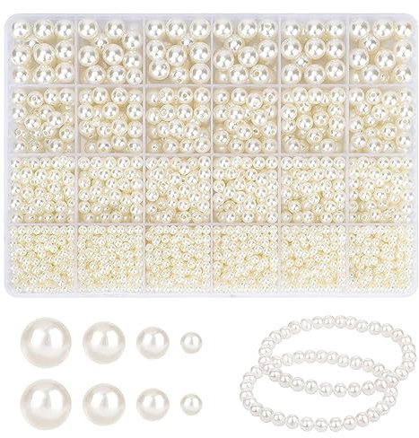 FIHODONE 2300 Stück Perlen zum Auffädeln, 4/6/8/10mm Beige Weiße Perlen set für Armbänder, Kunstperle Süßwasserperlen zum Auffädeln, für Perlenkette Hochzeit Dekoration Vasenfüller