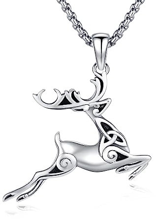 Hirsch Halskette Sterling Silber Viking Hirsch Anhänger Kette Keltische Hirsch Halskette Schmuck für Frauen Männer Geschenk