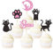 Pack of 24 Cat and Meow Cupcake Toppers Black Glitter Kitten Cat Cupcake Food Picks Cat Lover Kitten Theme Baby Shower Kids Birthday Wedding Party Cake Decorations Accessories