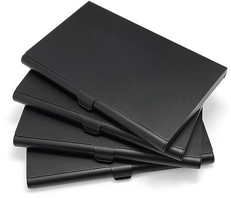yuejuhe 4 pièces Porte Carte de Visite Professionnel, Etui Carte de Visite, Porte Carte Metallique, Porte Carte Fin Ultra Slim pour Hommes et Femme (4 Noir)