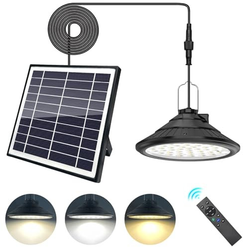 Qoolife Lámparas solares para exterior e interior, 4500 mAh, 3 colores/4 modos, lámpara LED solar colgante con mando a distancia, IP66, resistente al agua, carga USB, lámpara colgante para jardín