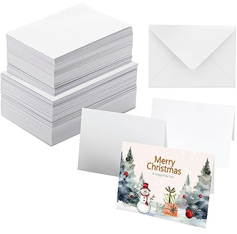 Lot de 50 cartes vierges aquarelles avec enveloppes, 63,5 kg, 100 % coton, pliables pour peinture ou fabrication de cartes, parfaites pour Noël, anniversaire