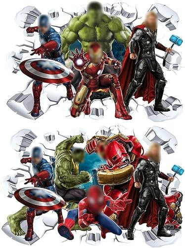 Marvel Avengers Wandaufkleber Superhelden Wandaufkleber 3D Wandsticker Wandüber Wall Art Wandtattoo Selbstklebend für Kinderzimmer Wohnzimmer Wanddekoration 2pcs
